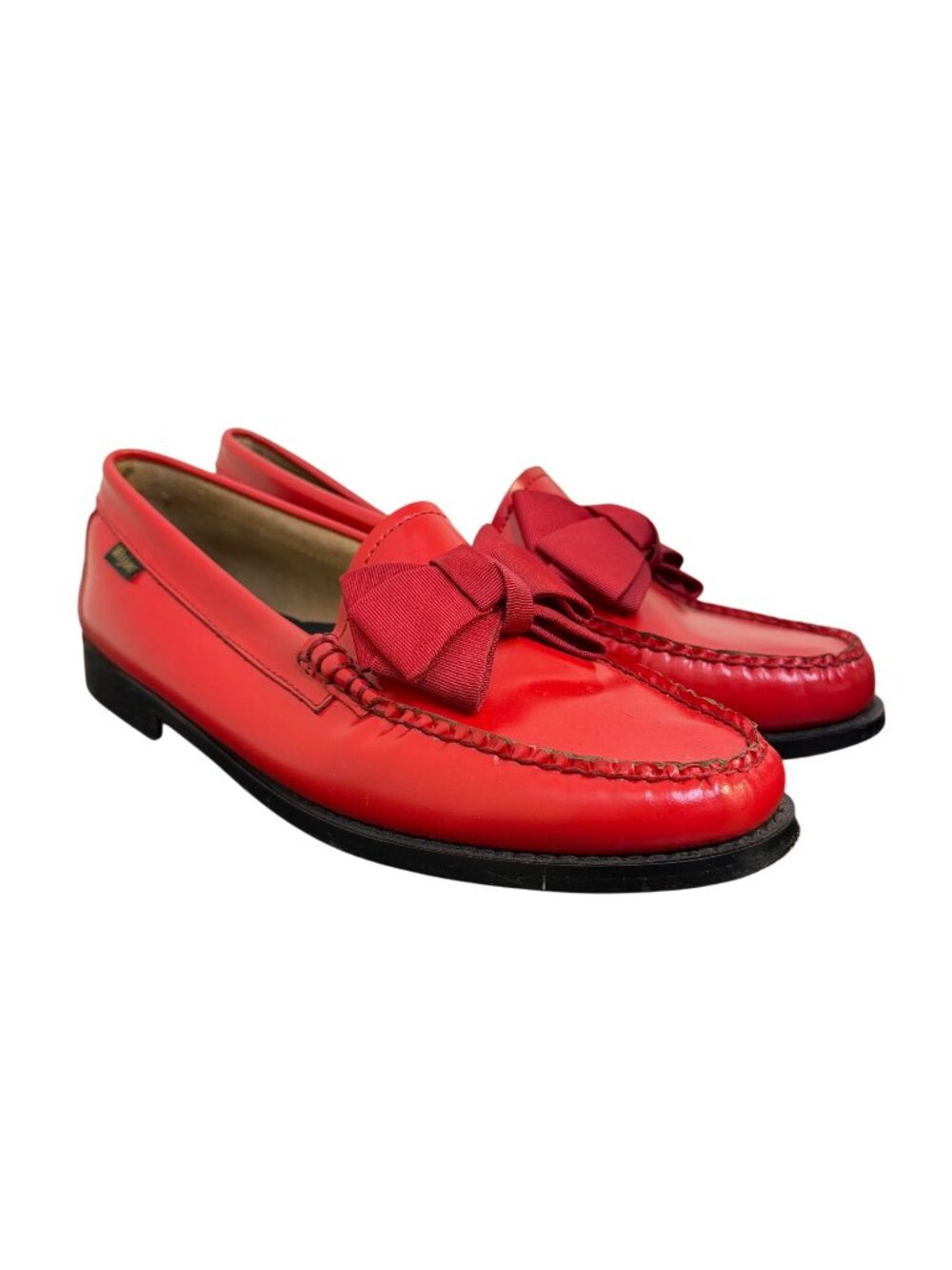 G.H. Bass Weejuns Red Leather Loafers With Bow Accents10